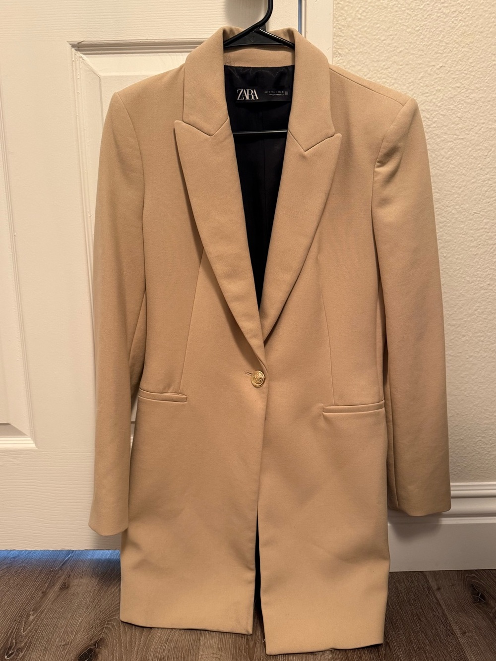 Zara Nude Fitted Single-Button Blazer Coat